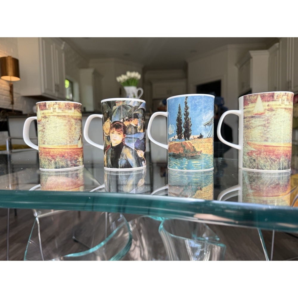 Dunoon Impressionist Art Mugs Set 4 Renoir Van Gogh‎ Fine Bone China England